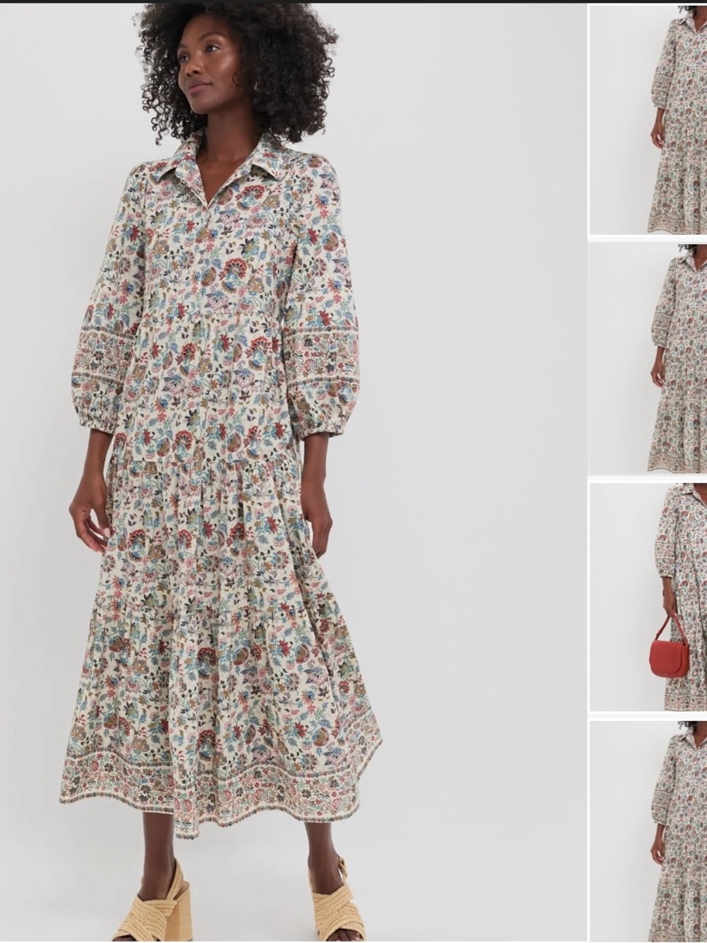 Pomander Place Floral Tiered Dress - Ivory with Blue & Rust Flora - Picture 4 of 4